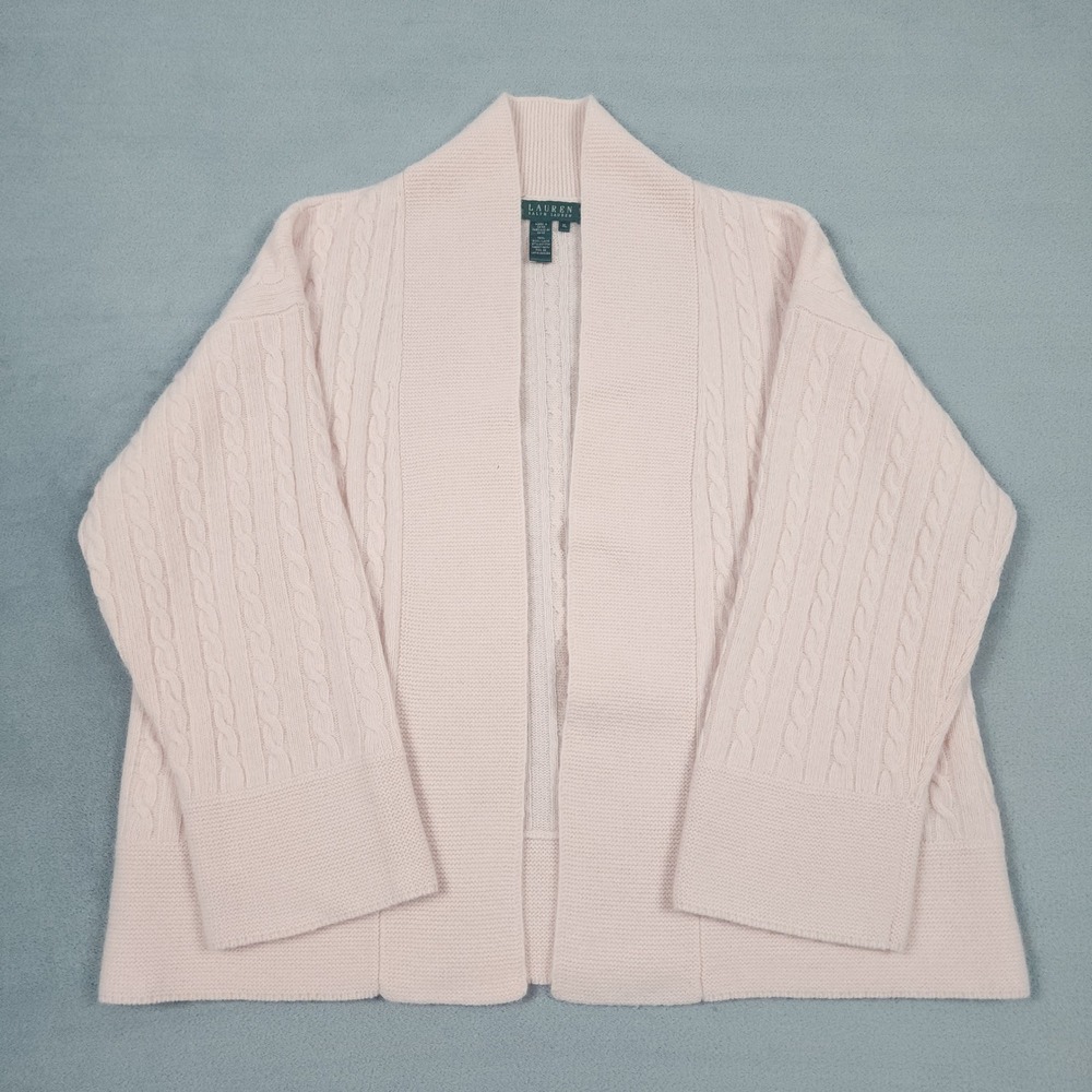 Lauren Ralph Lauren Womens XL Cardigan Pink Wool Angora Cable Knit Shawl Sweater